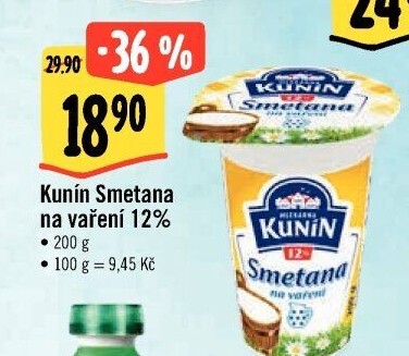 Smetana na vaření Kunín 12%
