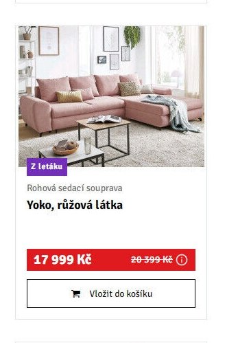 Rohová sedací souprava Yoko, růžová látka - ASKO akcniletaky.com