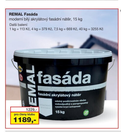 REMAL Fasáda moderní bílý akrylátový fasádní nátěr, 15 kg
