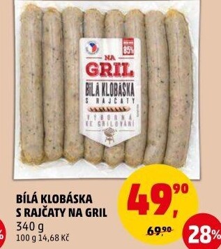 Klobása bílá s rajčaty Na gril Penny