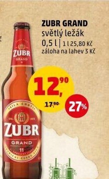 Pivo světlý ležák 11° Grand Pivovar Zubr