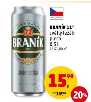 Pivo světlý ležák 11° Jedenáctka Braník