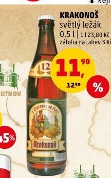 Pivo světlý ležák 12° Krakonoš
