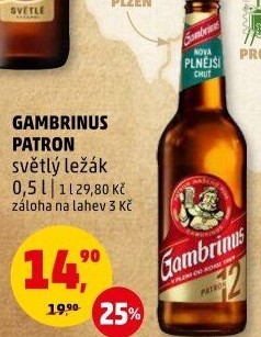 Pivo světlý ležák 12° Patron Gambrinus
