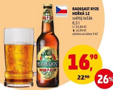 Pivo světlý ležák 12° Ryze hořká Radegast
