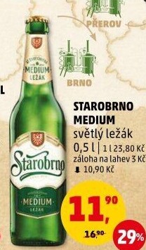 Pivo světlý ležák nepasterizovaný 11° Medium Starobrno