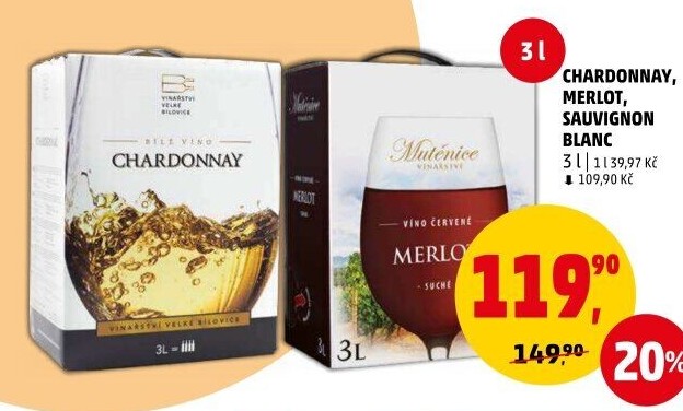 Víno Chardonnay Vinařství Velké Bílovice - bag in box