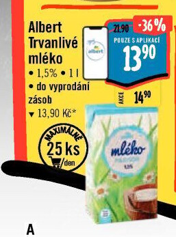 Mléko trvanlivé Albert - 1,5% polotučné