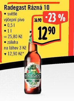 Pivo světlé výčepní Rázná 10° Radegast