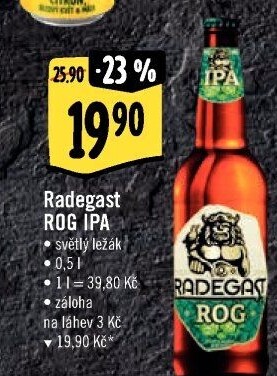 Pivo světlý výčepní speciál ROG IPA Radegast