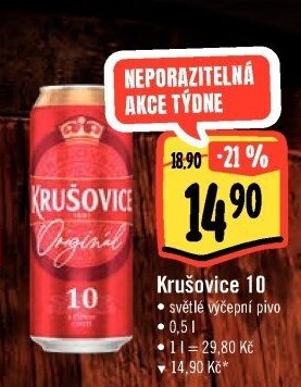Pivo světlé výčepní Originál Královská 10° Krušovice