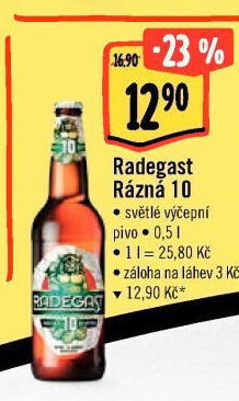 Pivo světlé výčepní Rázná 10° Radegast