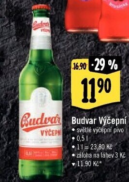 Pivo světlé výčepní Budweiser Budvar
