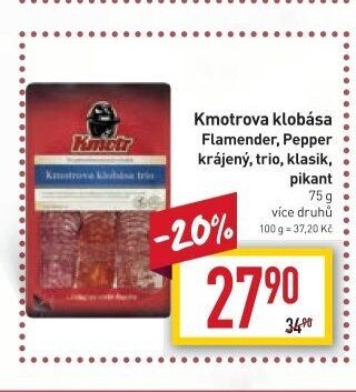 Kmotrova klobása Flamender, Pepper krájený, trio, klasik, pikant
