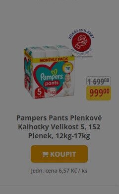 Pampers Pants Plenkové Kalhotky Velikost 5, 152 Plenek, 12kg-17kg