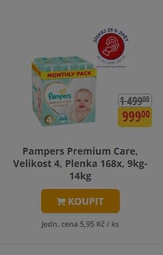 Pampers Premium Care, Velikost 4, Plenka 168x, 9kg-14kg
