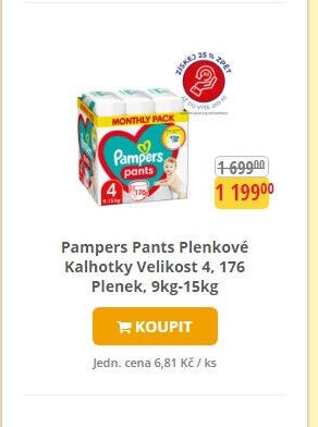 Pampers Pants Plenkové Kalhotky Velikost 4, 176 Plenek, 9kg-15kg