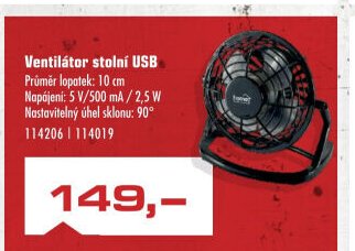Ventilátor stolní USB - UNI HOBBY akcniletaky.com