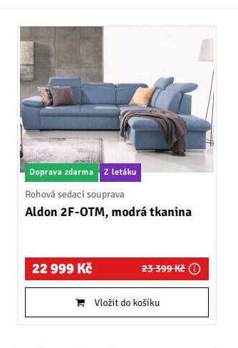 Rohová sedací souprava Aldon 2F-OTM, modrá tkanina - ASKO akcniletaky.com