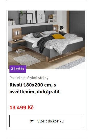 Postel s nočními stolky Rivoli 180x200 cm, s osvětlením, dub/grafit - ASKO akcniletaky.com