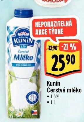 Mléko čerstvé Kunín - 1,5% polotučné