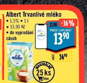 Mléko trvanlivé Albert - 1,5% polotučné