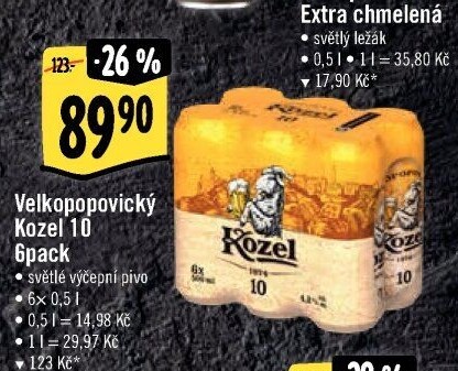 Pivo světlé výčepní 10°Velkopopovický Kozel
