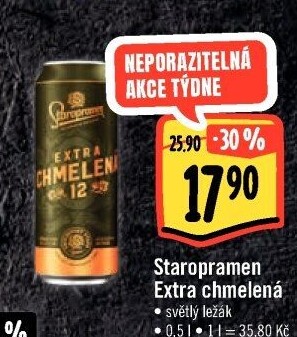 Pivo světlý ležák Extra chmelená 12° Staropramen