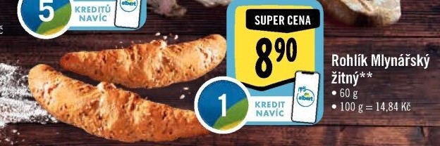 Rohlík Mlynářský žitný Albert