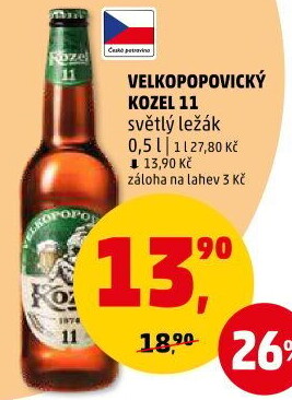 Pivo ležák 11° Velkopopovický Kozel