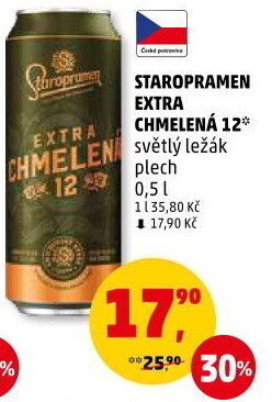 Pivo světlý ležák Extra chmelená 12° Staropramen