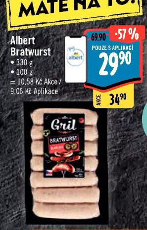 Grilovací klobása bratwurst Albert Gril