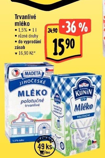 Mléko trvanlivé Jihočeské Madeta - 1,5% polotučné
