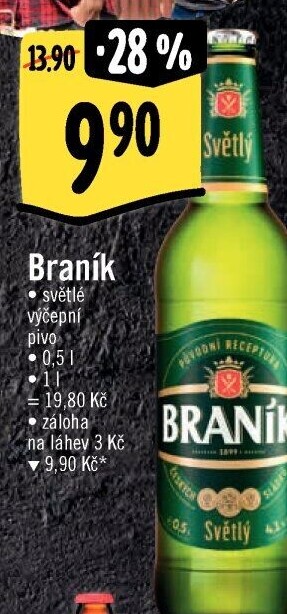 Pivo světlé výčepní 10° Braník