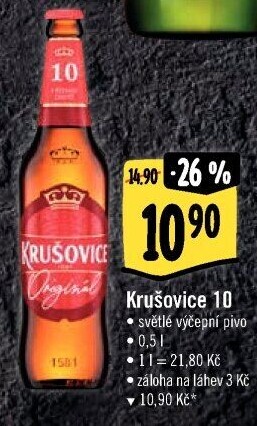 Pivo světlé výčepní Originál Královská 10° Krušovice