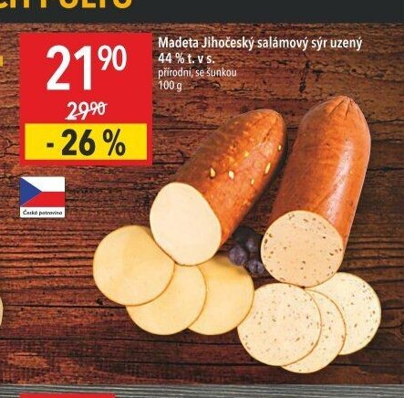 Madeta Jihočeský salámový sýr uzený 44 % t. v s.