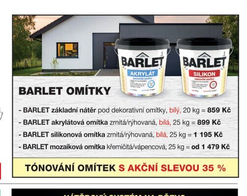BARLET základní nátěr, akrylátová omítka, silikonová omítka, mozaiková omítka
