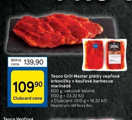 Tesco Grill Master plátky vepřové krkovičky v kouřové barbecue marinádě