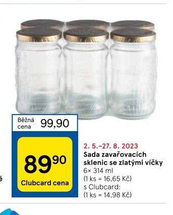 Sada zavařovacích sklenic se zlatými víčky 6x 314 ml - Tesco akcniletaky.com