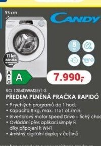 CANDY PŘEDEM PLNĚNÁ PRAČKA RAPIDÓ RO 1284DWMSE/1-S