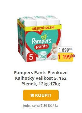 Pampers Pants Plenkové kalhotky Velikost 5, 152 Plenek, 12kg-17kg