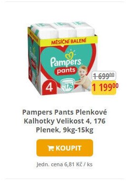 Pampers Pants Plenkové kalhotky Velikost 4, 176 Plenek, 9kg-15kg