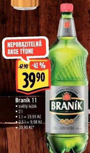 Pivo světlý ležák 11° Jedenáctka Braník