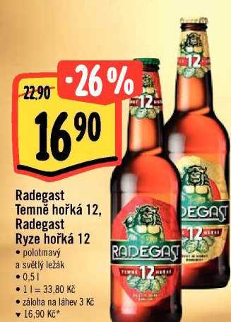 Pivo světlý ležák 12° Ryze hořká Radegast