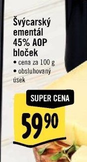 Švýcarský ementál 45% AOP bloček