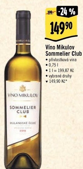 Vína Sommelier Club Víno Mikulov - přívlastková