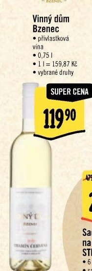 Vína Vinařství Vinný dům Bzenec - přívlastková