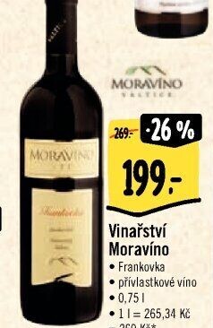 Víno Frankovka Moravíno Valtice - přívlastkové