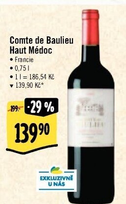 Víno Haut Medoc Comte de Baulieu