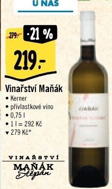 Víno Kerner Vinařství Maňák - přívlastkové
